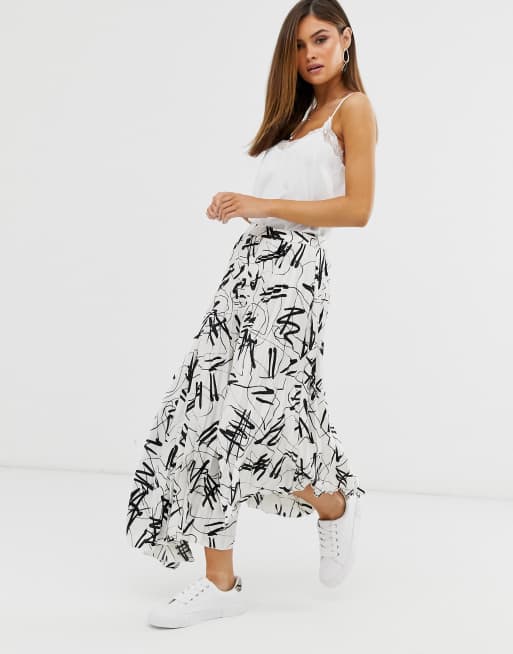 ASOS DESIGN satin pleated midi skirt in mono print | ASOS