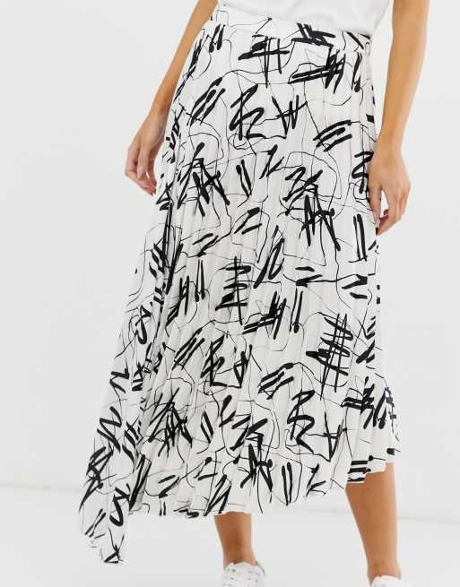 Asos design pleated midi shop skirt in mono abstract print