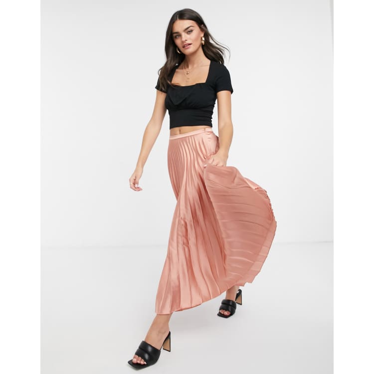 ASOS DESIGN satin pleated midi skirt in pink ASOS