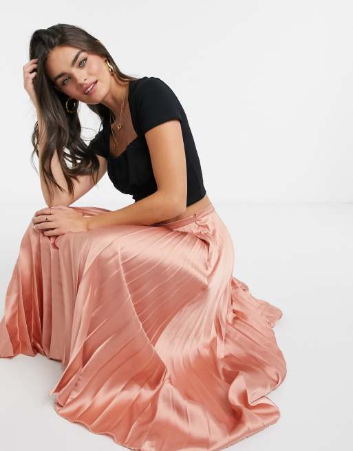 Satin pleated maxi skirt uk store