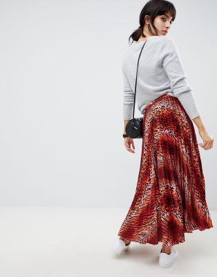 red leopard pleated skirt