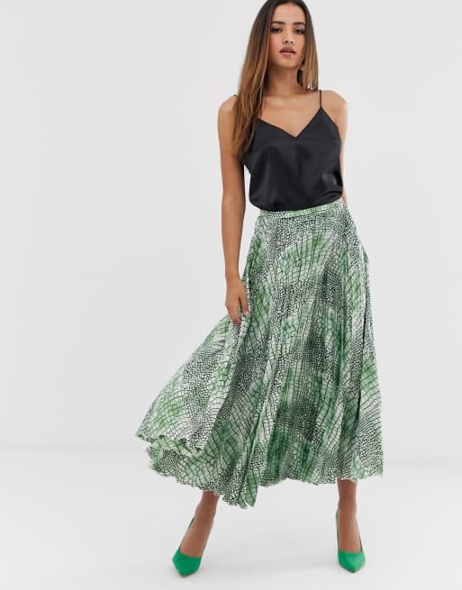 ASOS DESIGN satin pleated midi skirt in snake print | ASOS