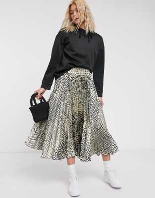 ASOS DESIGN Satin Pleated MIDI Skirt in Snake Print-Multi