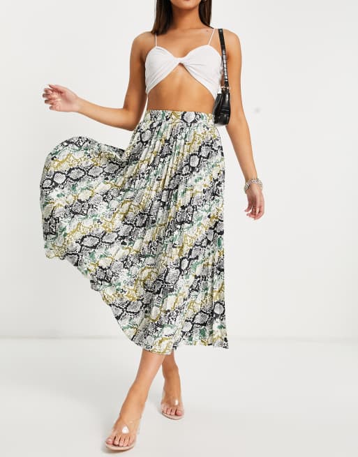 ASOS DESIGN satin pleated midi skirt in snake print | ASOS