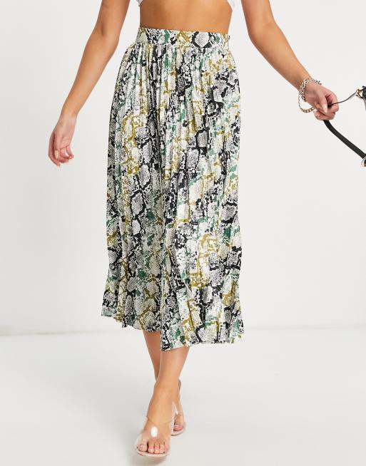 ASOS DESIGN satin pleated midi skirt in snake print , 3 of 4
