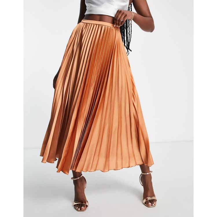 ASOS DESIGN pleated skirt in mid length in beige