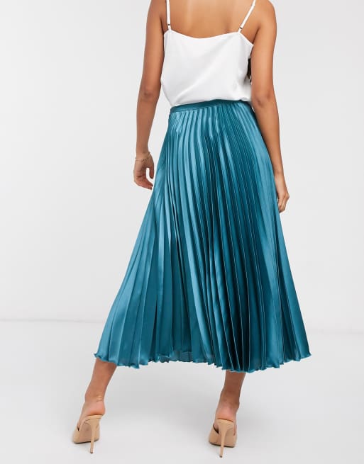 Turquoise Midi Skirt - Satin Midi Skirt - High-Waisted Skirt - Lulus