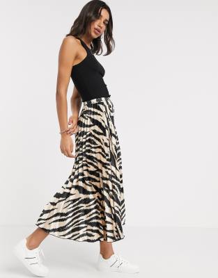 tiger print satin skirt