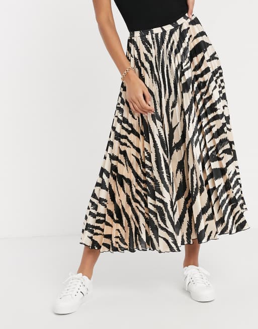 ASOS DESIGN satin pleated midi skirt in tiger print