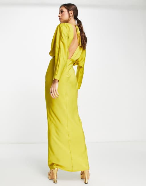 ASOS Halter Neck Pleated Maxi Dress With Open Back in Yellow