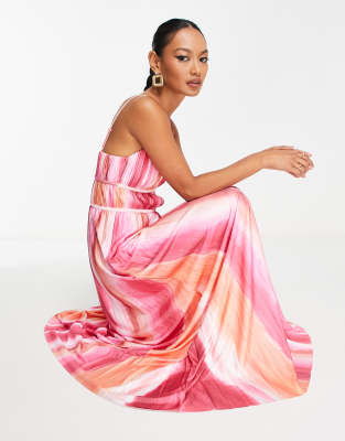 strapless open back dress Imogen Pink Print Strapless Maxi Dress main image 0