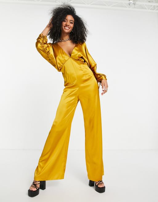 Yellow store satin jumpsuit