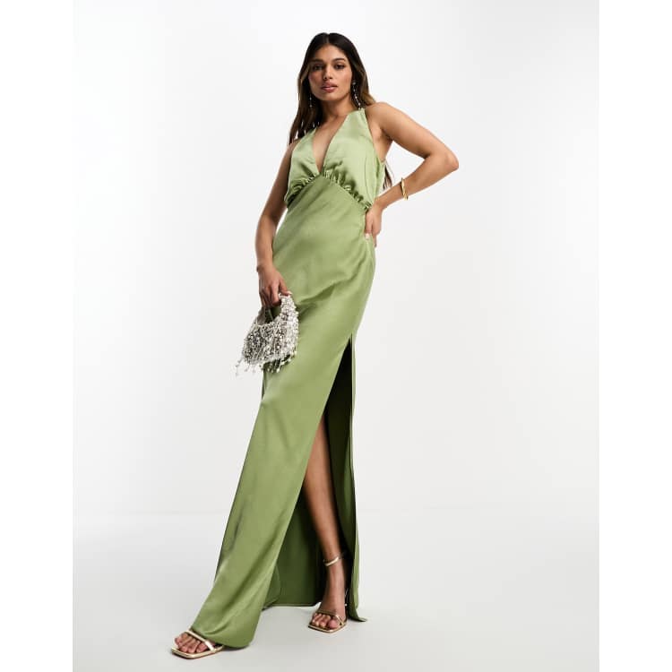 ASOS DESIGN going out deep plunge maxi dress in green