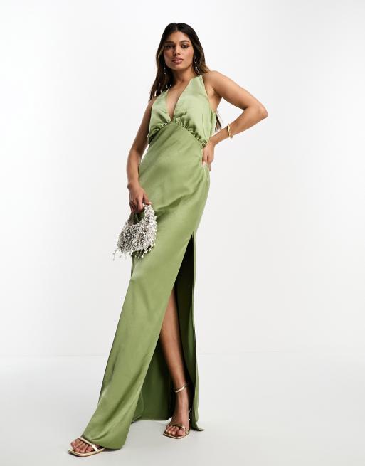 Asos edition split side plunge maxi in sales satin