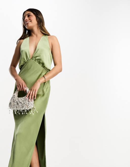 Much obliged washed olive hotsell green wrap maxi dress