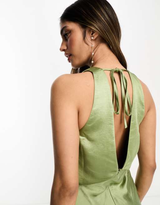 Halter neck contrast color stitching sling dress in green – S A O U