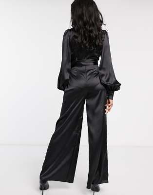 plunge jumpsuit wide leg