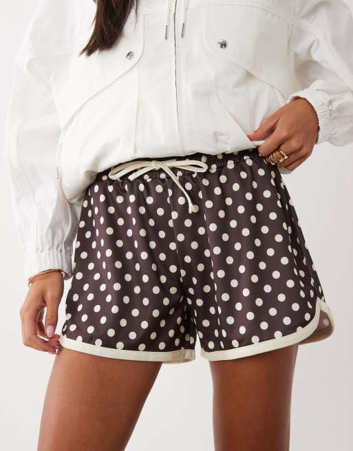 ASOS DESIGN satin polka dot mini shorts in choc and cream, 4 of 5