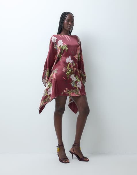 ASOS DESIGN satin poncho minikjole med blomsterprint - view 1