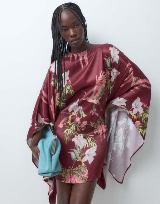 ASOS DESIGN satin poncho minikjole med blomsterprint, 4 af 4