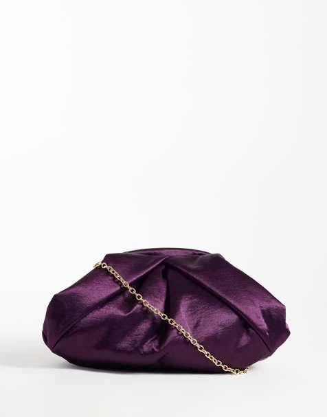 ASOS DESIGN satin pouch clutch bag in purple - view 1