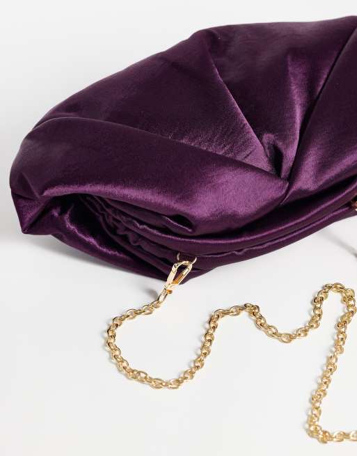 ASOS DESIGN satin pouch clutch bag in purple, 3 of 4