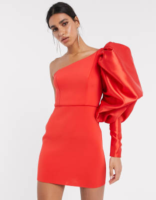 bright red satin dress