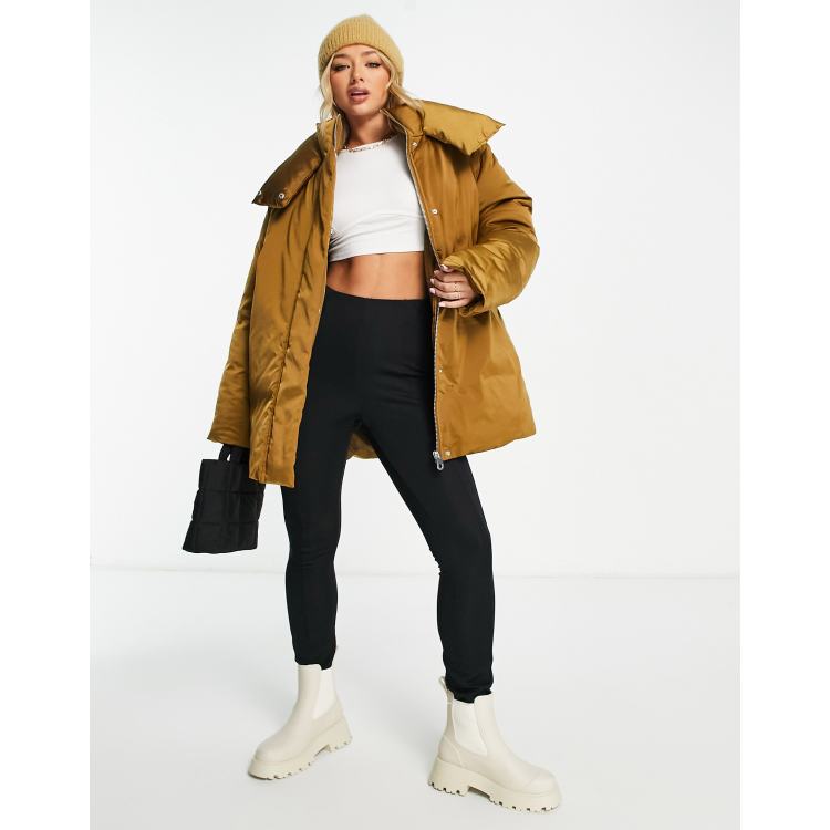 ASOS DESIGN satin puffer coat in burnt orange