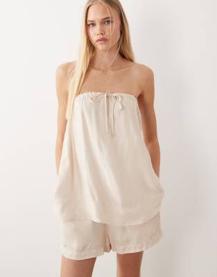 Asos Design Satin Pull-on Deep Turn Shorts In White