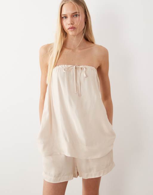 ASOS DESIGN satin pull-on deep turn shorts in ecru - part of a set, 2 of 5