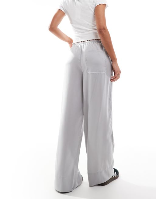 ASOS DESIGN satin pull on pants in silver