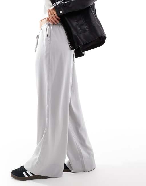 ASOS DESIGN satin pull on pants in silver