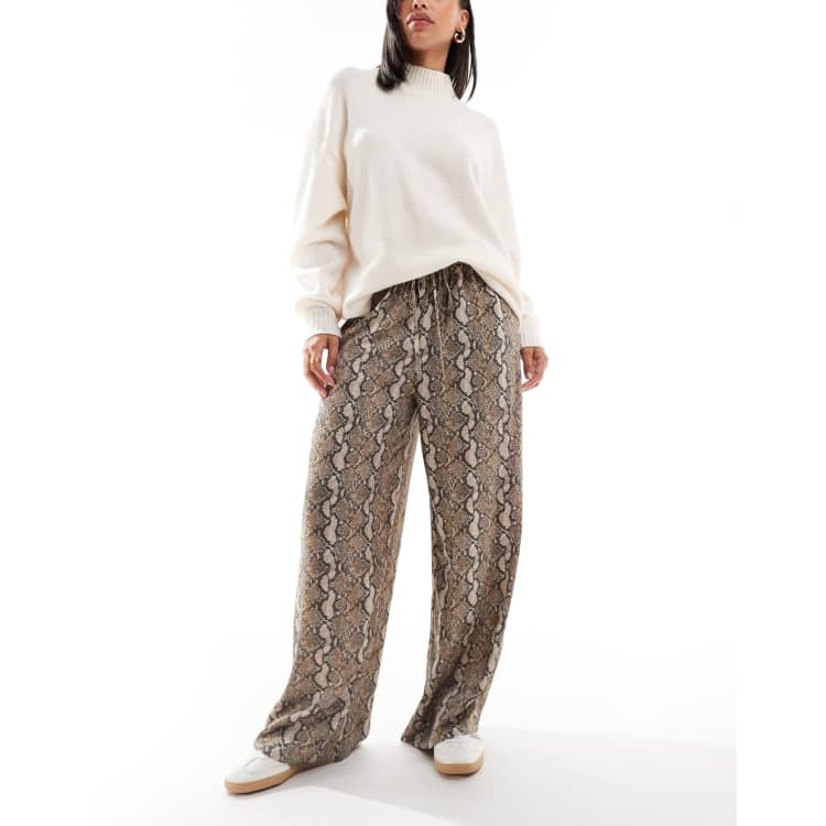 ASOS DESIGN satin pull-on pants in snake print | ASOS