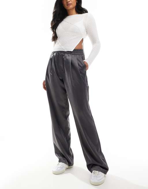 ASOS DESIGN satin pull on relaxed pants in grey shimmer