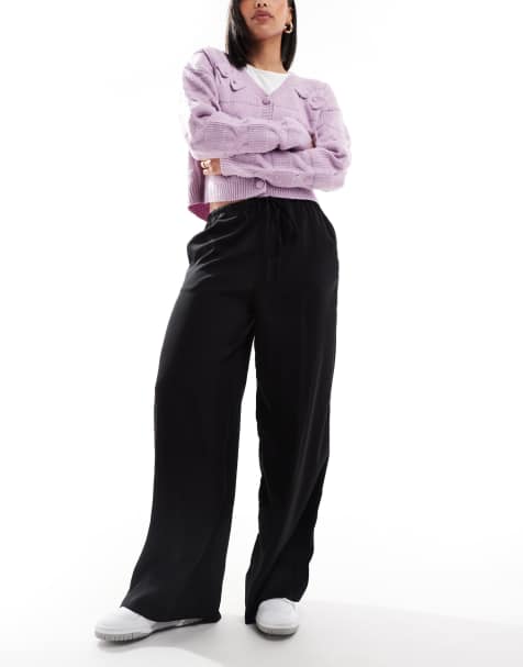 ASOS DESIGN satin pull on trouser in black - view 1