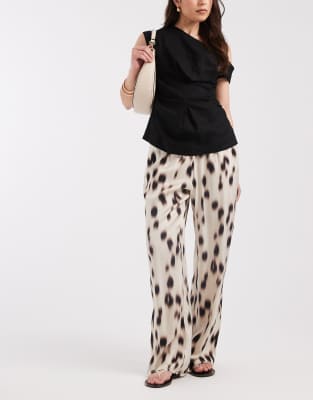 Asos Design Satin Pull On Wide Leg Pants In Multi