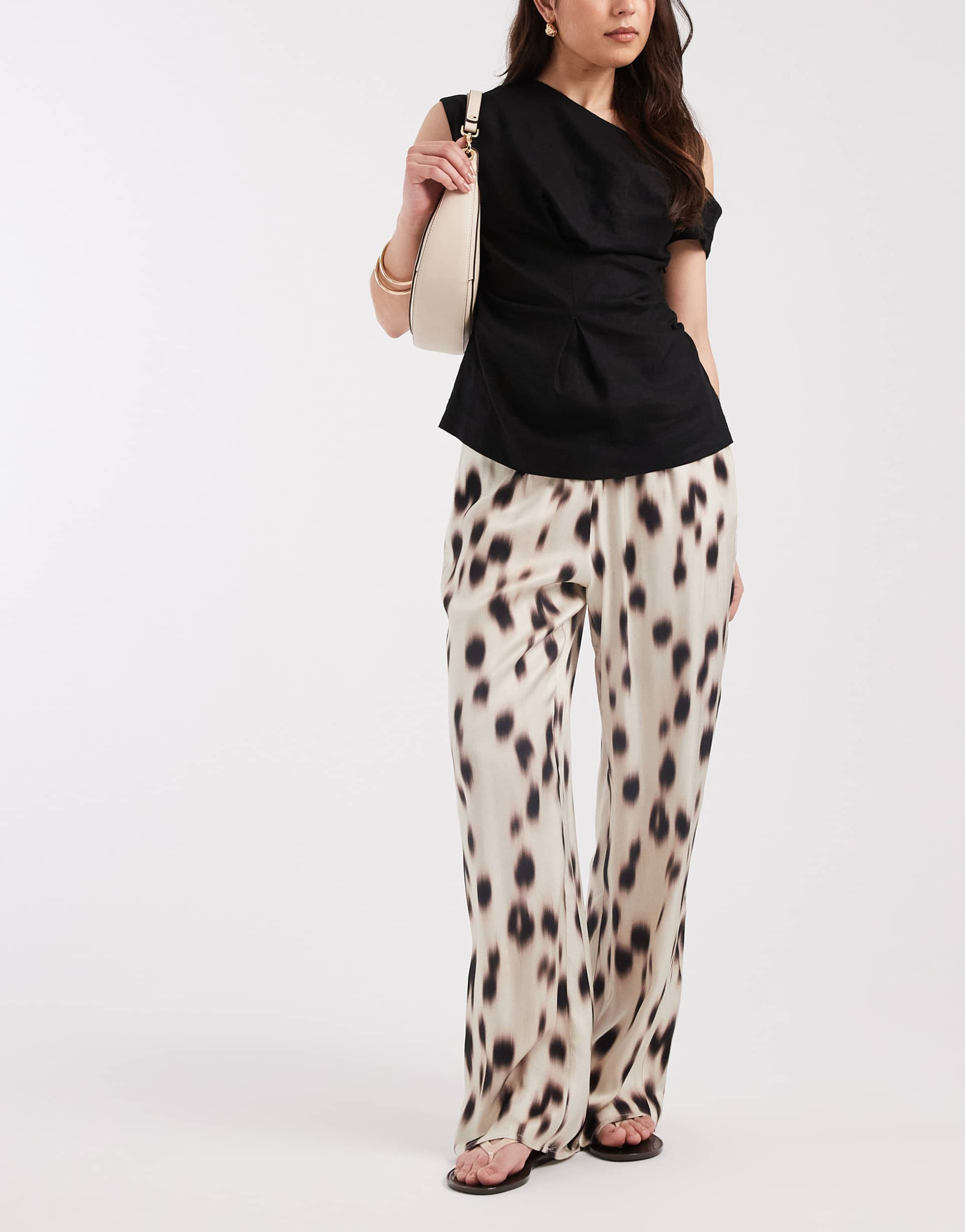 asos design satin pull on wide leg pants in non print