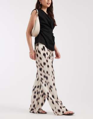 Asos Design Satin Pull On Wide Leg Pants In Multi