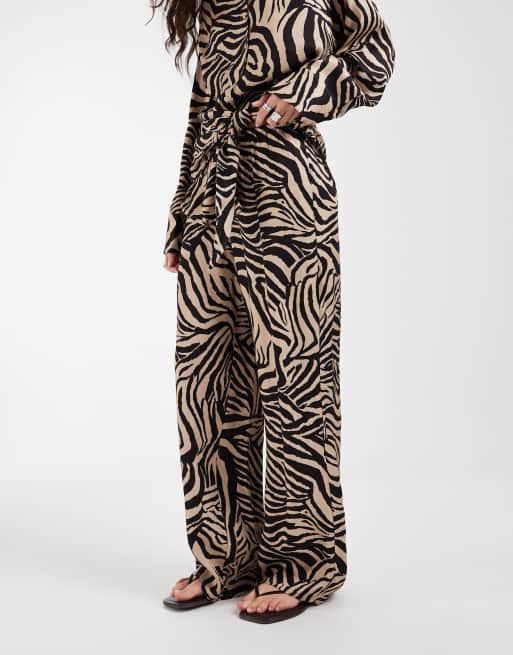 ASOS DESIGN satin pull on wide leg pants in zebra print - part of a set, 2 of 5