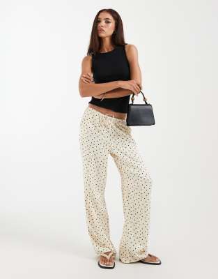 Asos Design Satin Pull-on Wide Leg Pants Set In Black