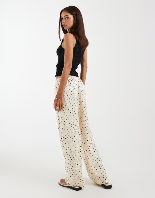 ASOS DESIGN satin pull-on wide leg pants set in buttermilk dot, 2 of 5