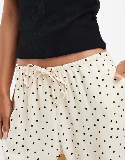 ASOS DESIGN satin pull on wide leg pants set in buttermilk spot, 4 of 5