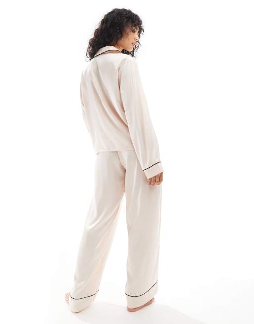 ASOS DESIGN – Satin-Pyjamaset mit langärmligem Hemd und Hose in Rosa, 4 von 4