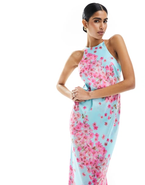 Pink Abstract Floral Corset Asymmetric Hem Dress