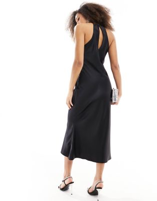 ASOS DESIGN satin racer bias midaxi dress in black