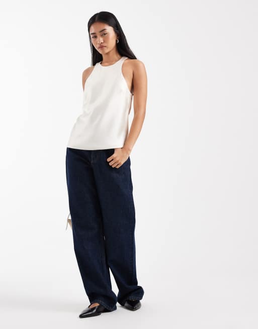 ASOS DESIGN satin racer cami in cream, 3 of 4
