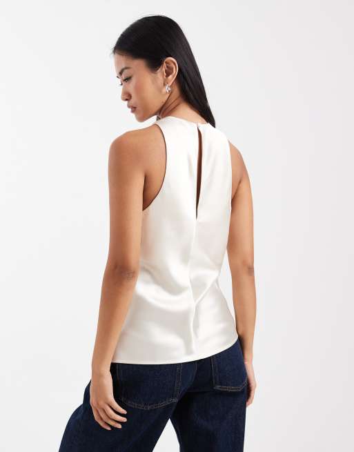 ASOS DESIGN satin racer cami in cream, 4 of 4