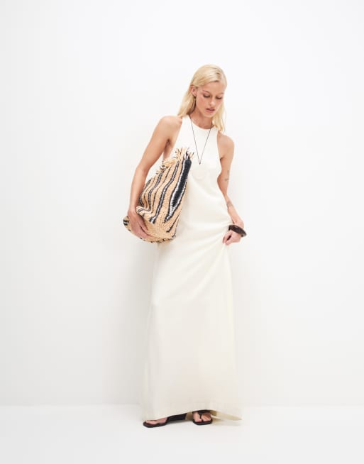 ASOS DESIGN satin racer neck maxi dress in ivory, 2 of 9