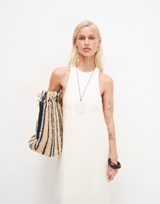 ASOS DESIGN satin racer neck maxi dress in ivory, 3 of 9