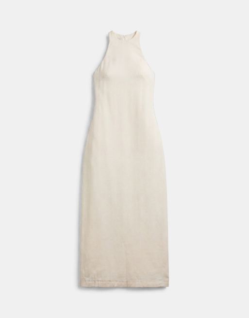ASOS DESIGN satin racer neck maxi dress in ivory, 6 of 9